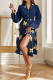 Elegant Flowers Print Buckle Turndown Collar A Line Dresses