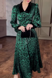 Celebrities Elegant Leopard Print Patchwork Contrast Turndown Collar Waist Skirt Dresses