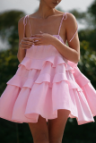 Sexy Solid Color Lace Up U Neck Cake Skirt Dresses
