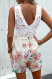 Sexy Daily Floral Print Lace V Neck Loose Rompers