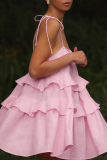 Sexy Solid Color Lace Up U Neck Cake Skirt Dresses
