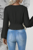 Daily Elegant Solid Color Ruched V Neck Tops