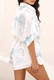 Casual Daily Graffiti Print Lace Up Turndown Collar Loose Rompers
