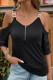 Casual Daily Solid Color Metal Accessories Trim Zipper V Neck T-Shirts