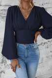 Daily Elegant Solid Color Ruched V Neck Tops
