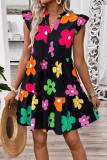 Casual Flowers Print Ruffle V Neck A Line Dresses