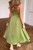 Sexy Celebrities Solid Color Buckle Strapless Strapless Dresses