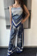 Sexy Street Geometric Print Lace Up Backless Square Neck Sleeveless Two Pieces