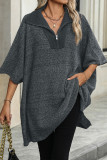 Casual Solid Color Zipper Turndown Collar Tops