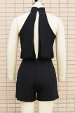 Casual Solid Color Backless Zipper Half A Turtleneck Rompers