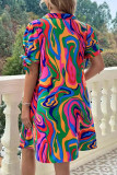 Casual Vacation Geometric Print Lace Up Turndown Collar A Line Short Sleeve Dress