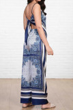 Sexy Street Geometric Print Lace Up Backless Square Neck Sleeveless Two Pieces
