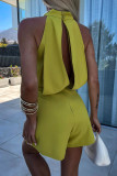 Casual Solid Color Backless Zipper Half A Turtleneck Rompers