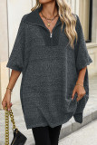 Casual Solid Color Zipper Turndown Collar Tops