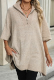 Casual Solid Color Zipper Turndown Collar Tops
