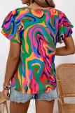 Casual Daily Striped Print Contrast V Neck T-Shirts