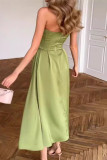 Sexy Celebrities Solid Color Buckle Strapless Strapless Dresses