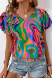 Casual Daily Striped Print Contrast V Neck T-Shirts