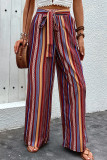 Street Daily Striped Print Pocket Lace Up Loose High Waist Wide Leg Full Print Bottoms