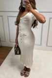 Celebrities Elegant Solid Color Buttons Patchwork V Neck A Line Short Sleeve Dress
