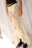 Sexy Solid Color Lace See-Through Without Belt Loose High Waist Solid Color Bottoms