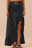 Sexy Solid Color Lace See-Through Without Belt Loose High Waist Solid Color Bottoms