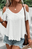 Casual Daily Solid Color Hollow Out U Neck T-Shirts