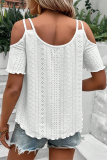 Casual Daily Solid Color Hollow Out U Neck T-Shirts