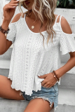 Casual Daily Solid Color Hollow Out U Neck T-Shirts
