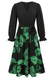Elegant Floral Print Lace Up V Neck A Line Dresses