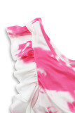 Sexy Gradient Print Ruffle Irregular Contrast Sloping Shoulder Wrapped Skirt Dresses