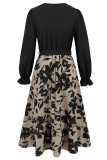 Elegant Floral Print Lace Up V Neck A Line Dresses