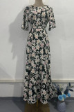 Elegant Floral Print Fishtail O Neck Fishtail Dresses
