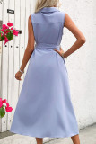 Elegant Solid Color Lace Up Buckle Turndown Collar Sleeveless Dresses