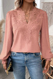 Daily Elegant Solid Color Lace V Neck Tops