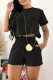 Casual Daily Solid Color Pocket Lace Up O Neck Short Sleeve Two Pieces