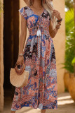 Bohemian Vacation National Totem Print Fringed Trim Lace Up V Neck A Line Dresses