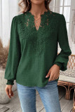 Daily Elegant Solid Color Lace V Neck Tops
