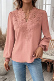 Daily Elegant Solid Color Lace V Neck Tops