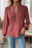 Daily Elegant Solid Color Lace V Neck Tops