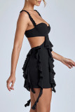 Sexy Solid Color Backless Ruffle V Neck Wrapped Skirt Dresses
