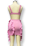 Sexy Solid Color Backless Ruffle V Neck Wrapped Skirt Dresses