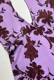 Sexy Vacation Floral Print Hollow Out Backless Halter One Step Skirt Dresses