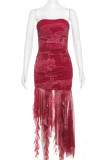 Sexy Geometric Print Ruffle Irregular Strapless Irregular Dresses