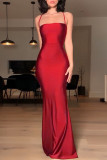 Sexy Prom Solid Color Backless Strap Design Square Neck Evening Dresses