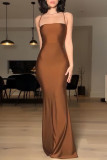 Sexy Prom Solid Color Backless Strap Design Square Neck Evening Dresses