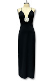 Sexy Solid Color Backless Flowers V Neck One Step Skirt Dresses