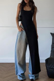 Sexy Street Solid Color Slit Irregular U Neck T-Shirts