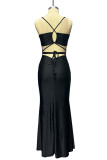 Sexy Prom Solid Color Backless Strap Design Square Neck Evening Dresses