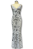Sexy Street Geometric Print Backless V Neck One Step Skirt Dresses(No coat)